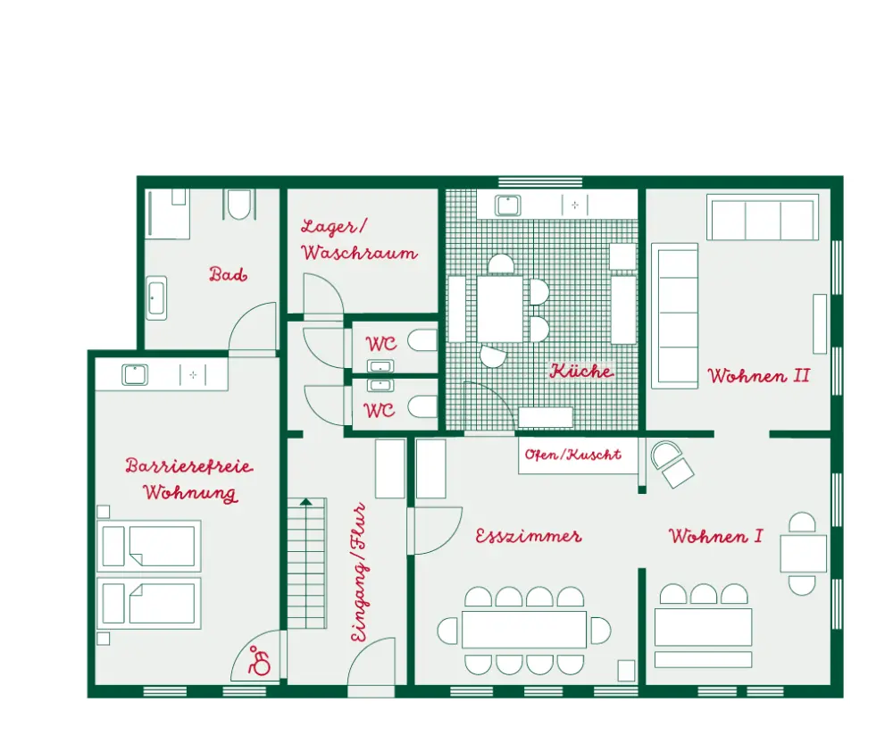 Grundriss Erdgeschoss — Ferienhaus WÄLDER:Quartier Dachsberg, Haus Dachs
