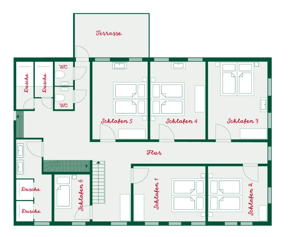 Grundriss Obergeschoss — Ferienhaus WÄLDER:Quartier Dachsberg, Haus Dachs